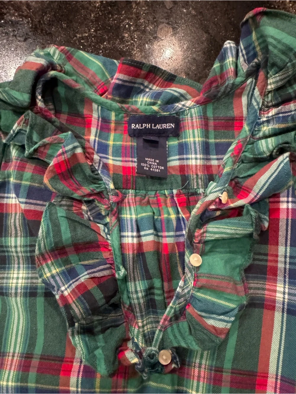 Ralph Lauren Girls Green Plaid Cotton Dress – Size 6